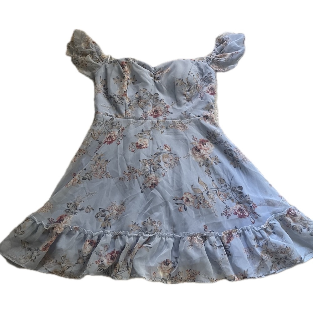 Windsor Light Blue Floral Off-Shoulder Mini Dress